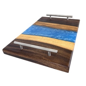 Plateau de serveur en bois pour restauration rapide poignée en argent nourriture café plateau de service résine nourriture fête de mariage décoration de table restauration - Product Image 4