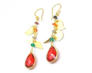 Nouveau design de perles de pierres précieuses en quartz rouge en forme de poire plaqué or bijoux breloque ensemble de boucles d'oreilles en forme de double pierre - Product Image 3