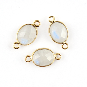Connecteur de pierre de lune arc-en-ciel naturelle de 10mm 18k, plaqué or 18k, pour fabrication de bijoux, connecteur ovale et à facettes - Product Image 1