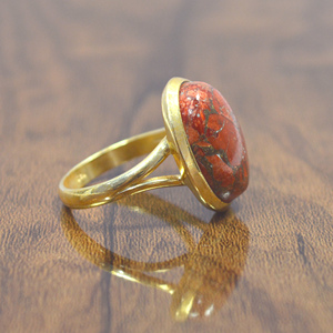 Flamboyant Rouge Corail Gemstone 925 Bagues En Argent Sterling En Gros 18k Plaqué Or Corail Gemme Anneau Fabricant - Product Image 3