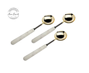 Juego de cubiertos de cuchara de mesa de diseño de lujo de tamaño estándar personalizado, calidad de exportación, cuchara de té pulida con espejo de latón, mango de mármol de Metal - Product Image 1
