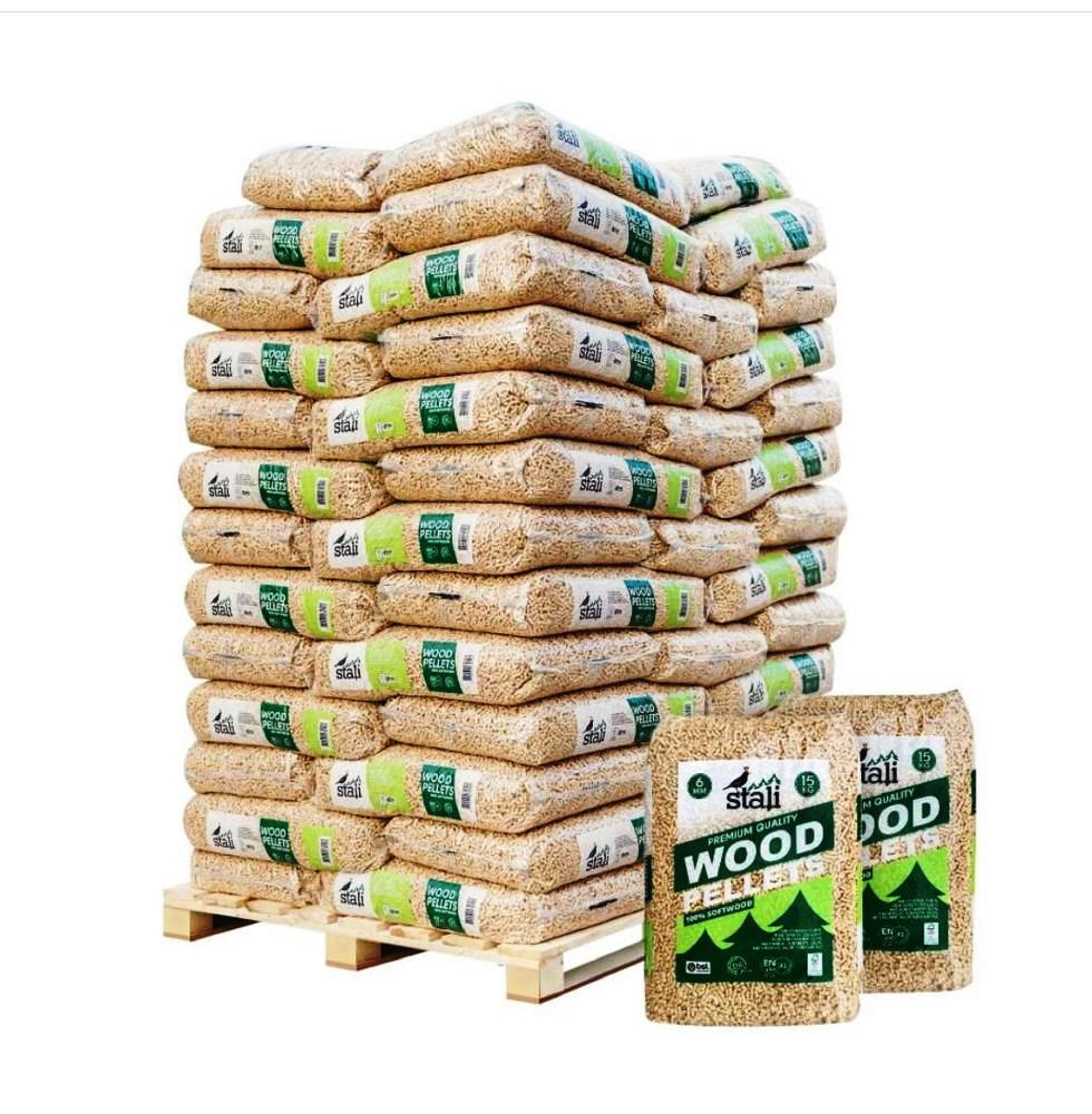 15kg Bags packaging Pine Wood Pellets (Din plus / EN plus Wood Pellets A1 ) ready for export