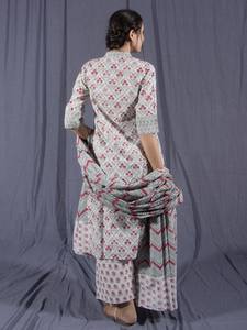 Pourpre Bloc de Main En Coton Imprimé Kurti (3 Pièces) - Product Image 2