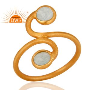 22 Karat Gold <b>Plated</b> <b>Silver</b> Designer Ring Blue Aqua Aventurine Gemstone Ring Jewelry Supplier Classic Collection - Product Image 2