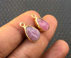 Natural Pink Tourmaline Gemstone 2 Pieces Polished Rough 92.5 Sterling Silver Gold Polish Pendant Religious <b>Crystal</b> - Product Image 4