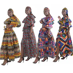 Ensemble haut court et jupe fendue à imprimé Dashiki, tenue africaine en Denim, tendance