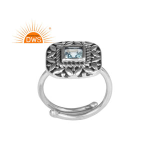 แหวนพลอยบุษราคัมสีฟ้าดูงดงามแหวนเงินสเตอร์ลิงแบบโบราณสำหรับ925คอลเลกชันวินเทจเครื่องประดับ - Product Image 1