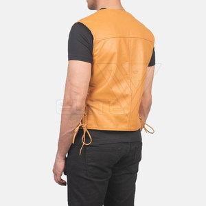 Chaleco de estilo informal de invierno para hombre, de cuero genuino con cuello en V, decoración de encaje, ropa exterior transpirable a prueba de viento - Product Image 4