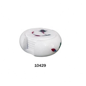 Accessoires pour Bar de vin, dessous de verre en marbre, fait à la main, avec support, en pierre de couleur blanche, avec incrustation de feuille de fleur - Product Image 3