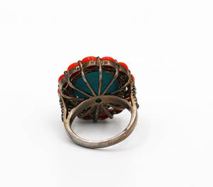 ปะการังเทอร์ควอยซ์ทรงกลมธรรมชาติพร้อมแหวนเพชร925แหวนเงินแท้เครื่องประดับทำด้วยมือ - Product Image 3