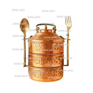 Fiambrera Tiffin chapada en oro de proveedor al por mayor diseño atractivo caja Tiffin de forma redonda de 3 niveles con asa - Product Image 3