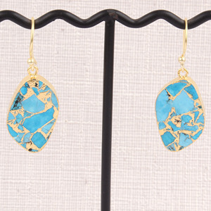 Boucles d'oreilles en laiton plaqué et or pour femmes, 1 pièce, de haute qualité, bleu, turquoise, goutte, bijoux, pendentifs - Product Image 2
