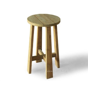 Tabouret de bar rond en teck recyclé, design européen moderne, écologique, durable, robuste, pour usage commercial, extérieur, maison, hôtel - Product Image 2