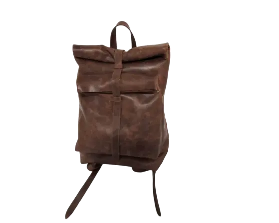 Genuine Leather Laptop Backpack Shoulder Roll on Vintage Travel Bag