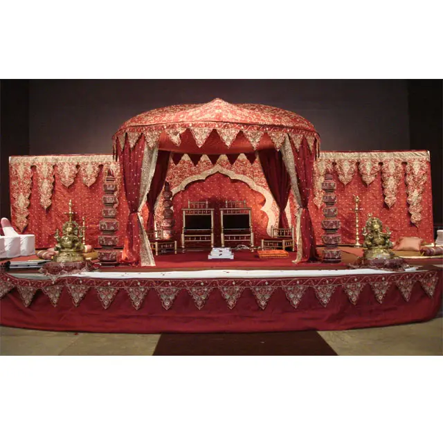 伝統的な結婚式の重い刺Embroideredの背景結婚式のマンダップステージの背景/カーテン最新の結婚式の手刺Embroideryの背景