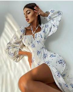 Robe portefeuille courte pour femme, vêtements de plage, imprimé Floral, style Boho, avec volants, manches courtes, Mini, portefeuille, été, collection 2022 - Product Image 2