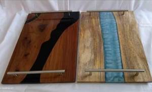 ถาดไม้ดีไซน์ดีที่สุด DIY พร้อมด้ามจับโลหะไม้มะม่วงอีพ็อกซี่ริเวอร์สำหรับโรงแรมและร้านอาหารเครื่องครัวใช้บนโต๊ะกาแฟ - Product Image 3