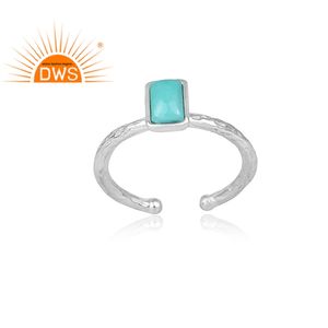 Bague en argent fin martelée à la main, accessoire de fabrication de bijoux, rectangulaire, zircon, pierres précieuses - Product Image 2