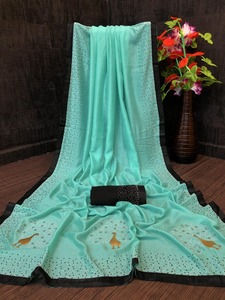 Sarees Seda Fiesta Desgaste Indio Último Diseñador Mujeres Desgaste Sari con Blusa Japón Satén Crape Seda Telas Suaves Impresión Digital Sari Prenda - Product Image 5