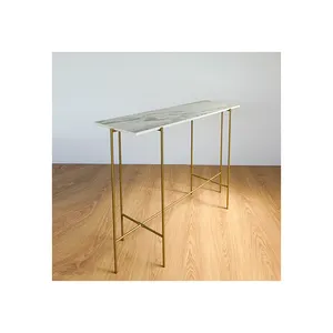 White Top Gold Marble Contemporary Console Table with Gold Base