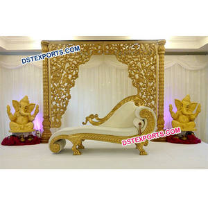 Hindu Wedding <b>Gold</b> Stage Set Indian Wedding Stage Wedding Ganesha Wooden <b>Backdrop</b> Stage - Product Image 1