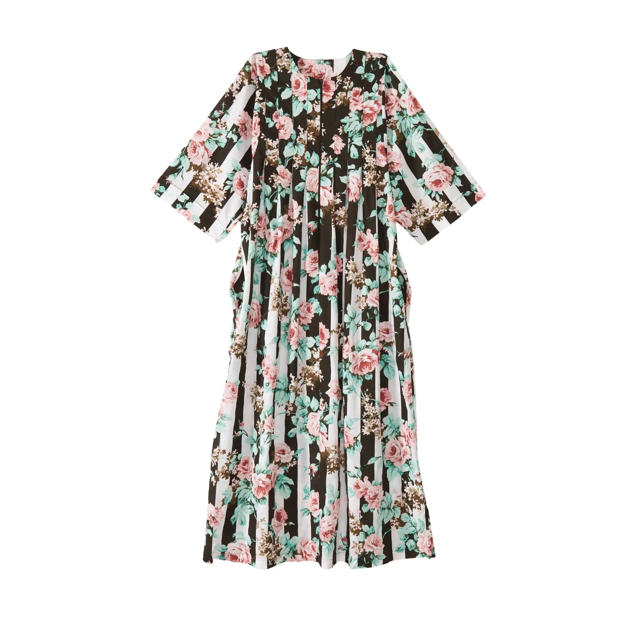 Casual Nachten Vrouwen Maxi Jurk Bloemen Geweven Langer Huis Jurk Met Korte Mouwen O Hals Maxi Jurk