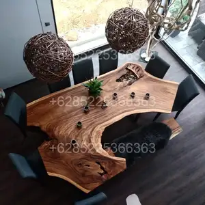 Mesa de jantar de borda ao vivo natural, mesa de jantar de madeira de suar de borda ao vivo personalizada, mesa de jantar de borda ao vivo de laje de madeira Suar