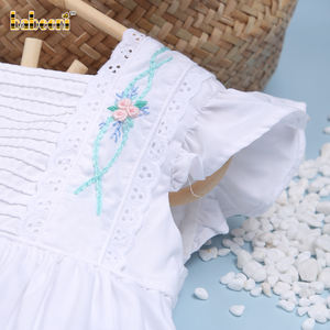 Vestido de algodón blanco puro 100% para niñas estampado Floral ODM Pintuk hasta la rodilla mano Smocked Verano 2017 - Product Image 5