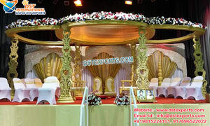 Forme ronde doré sculpté mariage Mandap indien mariage fibre Mandap à Toronto élégant vente chaude or sculpté Mandap ensemble USA - Product Image 6
