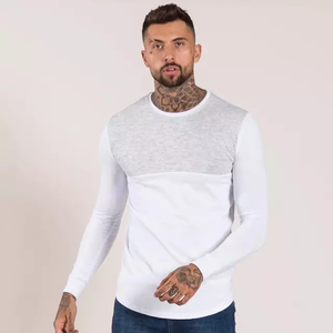T-shirt d'été à manches longues pour hommes, personnalisé, imprimé à rayures 3D, haut technique tricoté et tissé à motif uni - Product Image 5