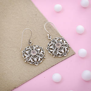 ต่างหูอัญมณีควอตซ์ลายกุหลาบโมเสกที่ดูสง่างาม925เงินสเตอร์ลิงดีไซน์คลาสสิก - Product Image 2