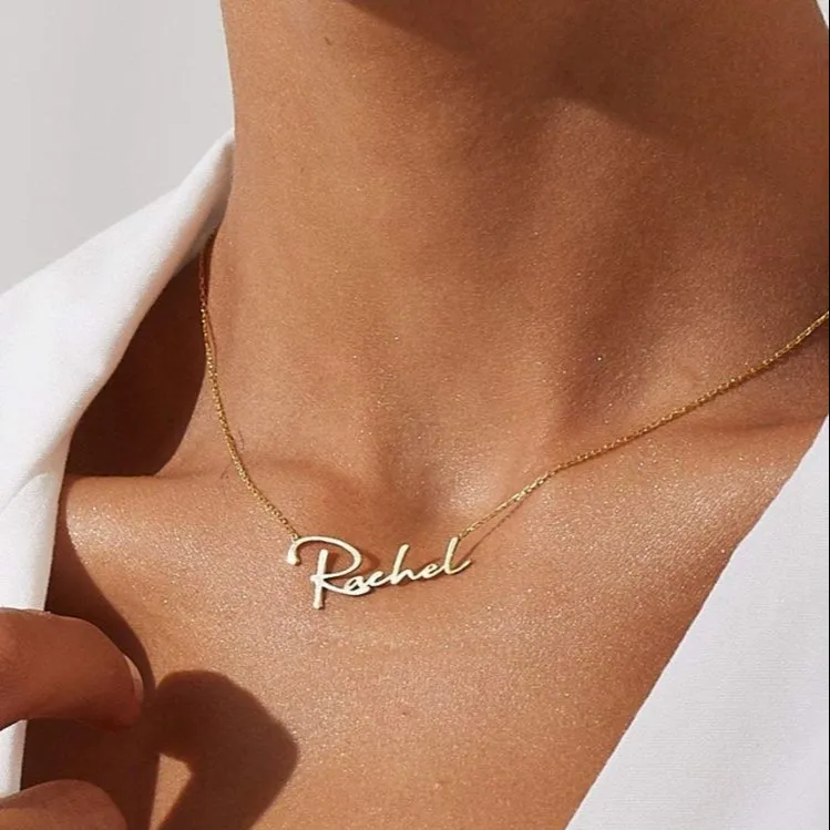 Collar de acero inoxidable personalizado para mujer, Gargantilla con nombre personalizado OEM ODM, oro de 18k, placa al por mayor