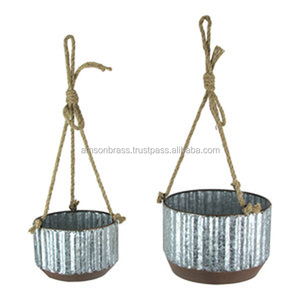 Jardinière suspendue galvanisée Pot de fleur et jardinière décoratifs suspendus en corde Jardinière de luxe en métal de haute qualité - Product Image 2