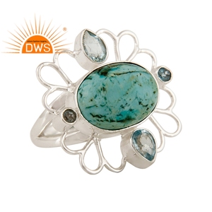 Anillo de piedras preciosas de Topacio Azul y turquesa Natural, hecho a mano, fabricante de joyería de plata de ley sólida - Product Image 1