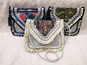Bolso Vintage étnico con Banjara espejo trabajo bordado satén forro Casual solapa Patchwork diseño Casual embrague monedero - Product Image 2