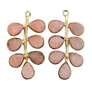 Geode-pendientes de plata de primera ley y latón para mujer, aretes, aros, aros, plata esterlina 24, zirconia, circonita, zirconita, color rosa Natural, 24K - Product Image 2