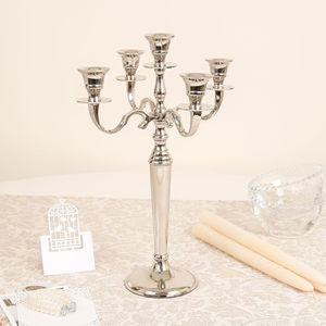 Top supérieur de qualité Mini décoration de table Candélabre à 5 bras fini argent Bougeoir fini argent Déco de table de mariage - Product Image 1