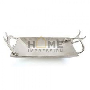 Prime Quality Silver Plated Texture Bird Handle Design <b>Tray</b> <b>Table</b> Decorative Metal Serving <b>Tray</b> Modern Design Food Serving <b>Tray</b> - Product Image 4