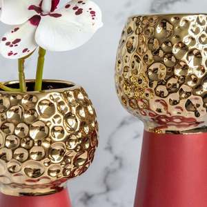 Florero decorativo moderno para el hogar, Hotel, restaurante, boda y fiesta, florero, decoración, florero de aluminio de Color rojo y dorado - Product Image 3