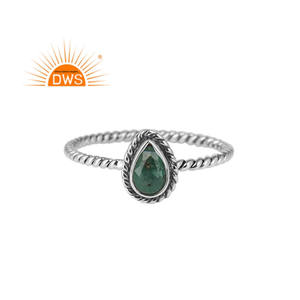 Emerald Gemstone Ring Oxidized Sterling Silver Twisted Wire Ring Handmade Silver Jewelry Manufacturer - Product Image 1