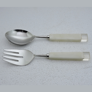 Stylish Designer Handmade Customised Marble Stone & Stainless Steel Made White Colour Salad <b>Server</b> 12 Inches - Product Image 5