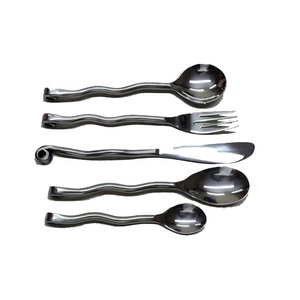 Stainless Steel Flatware Serving Set with Spiral End Round <b>Waved</b> Handle Reusable Cutlery Stainless Steel - Product Image 1