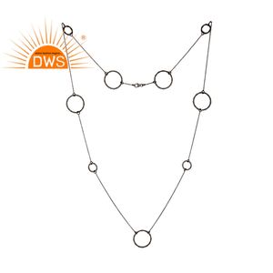 Collar de cadena de Plata de Ley 925 con forma de círculo martillado, joyería hecha a mano - Product Image 2