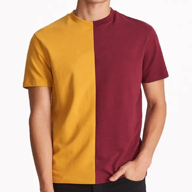 Baru Pria Pakaian T Kemeja Santai Blok Warna T Shirt Pria