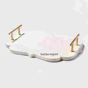 Bandeja Decorativa de Metal Esmaltado Blanco con Asa Dorada, Diseño Moderno y Lujoso para Hoteles - Product Image 2