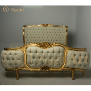 Cama francesa de estilo clásico, muebles de dormitorio de lujo, muebles de madera hechos a mano - Product Image 1