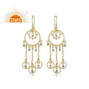 Boucles d'oreilles pendantes à facettes, bijoux indiens, en Labradorite plaqué or et argent, vente en gros, 925 - Product Image 3