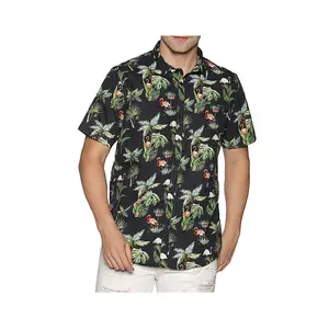 Mens Shirt Top Casual Korte Mouw Hawaiian Shirts Stand Kraag Strip Print Cool Shirts Voor Mannen