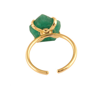 Dainty new modern <b>ring</b> pentagon shape natural raw green strawberry <b>quartz</b> <b>ring</b> 24k gold plated prong set adjustable women <b>rings</b> - Product Image 5