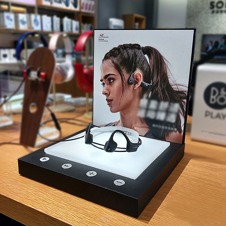 Apache Customized Light Duty Modern LED Acrylic Telephone Headset Holder Countertop Rack Single Sided Display Stand for — view 6